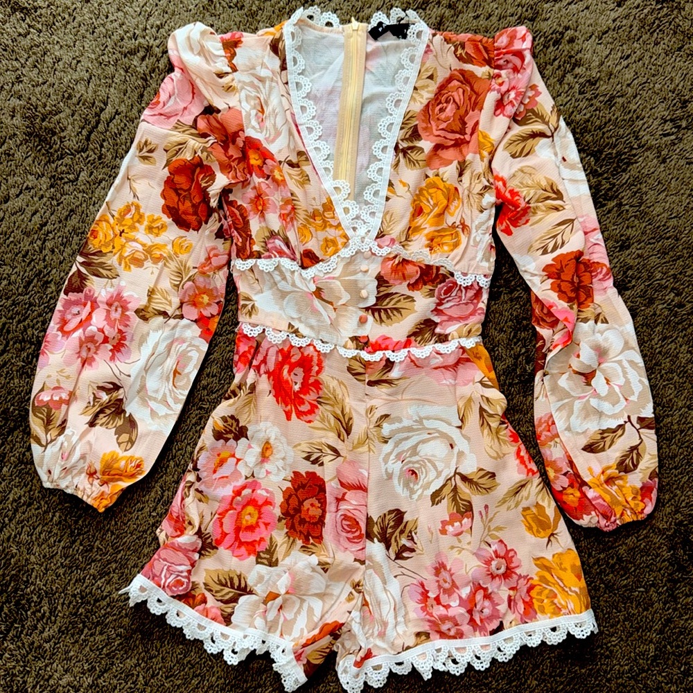 Women's Sleeve Playsuit Lace Trim Balloon